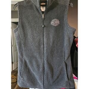 Harley-Davidson Womens Sherpa Fleece Vest Charcoal Grey Full Zip Logo Medium